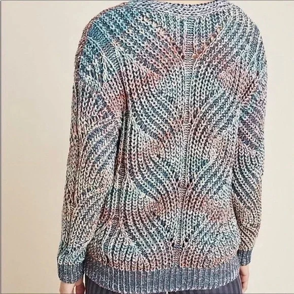 Anthropologie Multicolor Chroma Chunky Knit V-Neck Sweater 1X - Picture 2 of 16